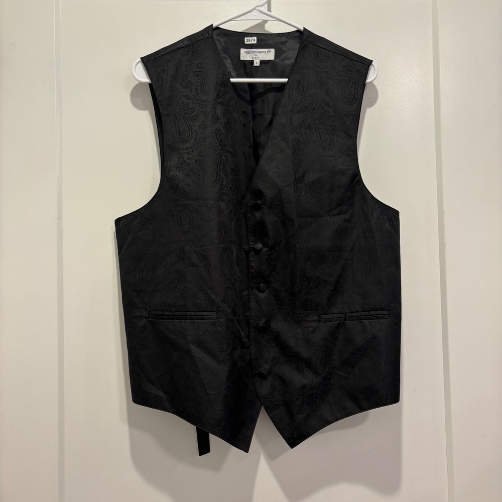 Vesuvio Napoli Mens Black Paisley Jacquard Formal Suit Vest Waistcoat Large